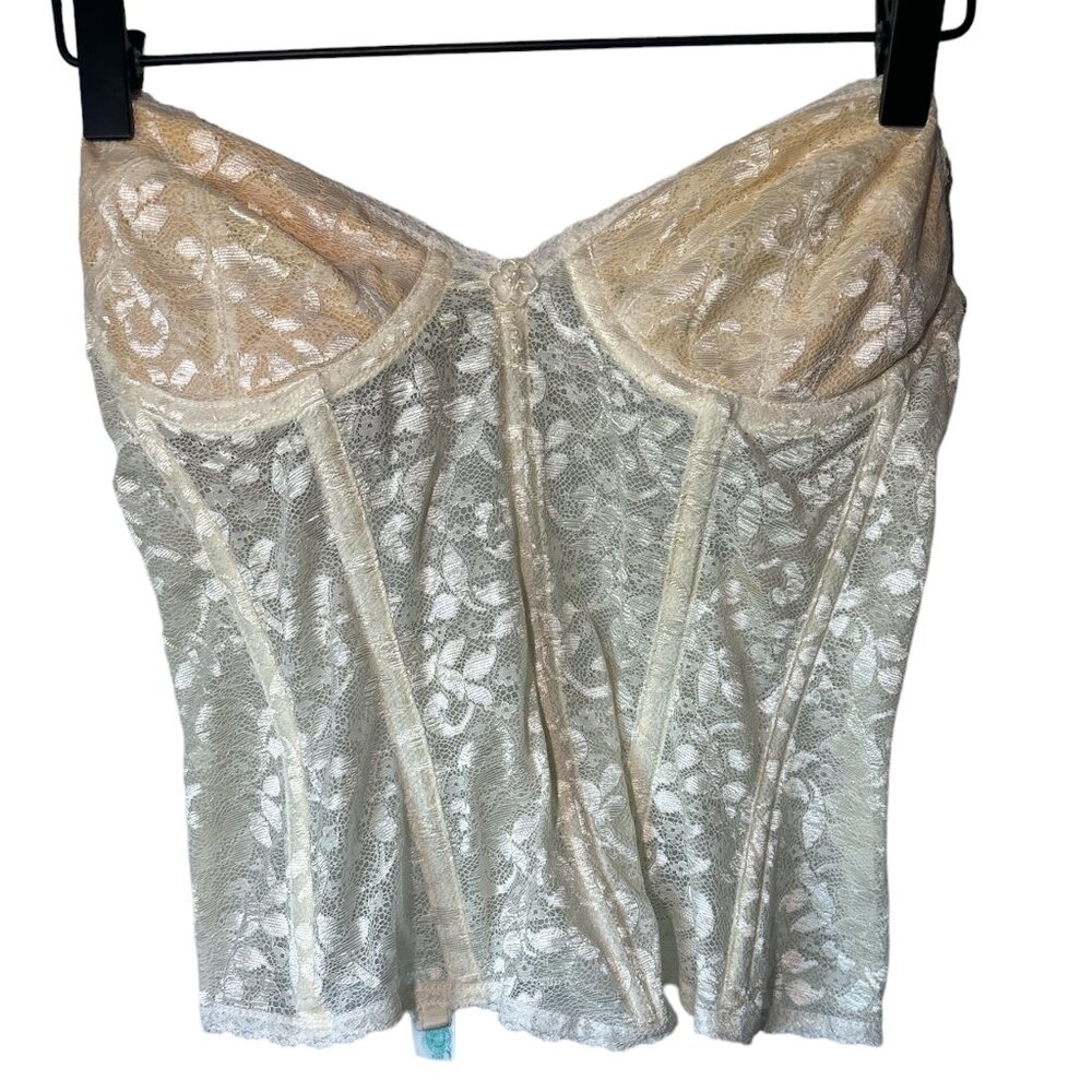 Vintage Carnival Womens 36B Lace Corset Bustier Ivory Bridal vtg lingerie